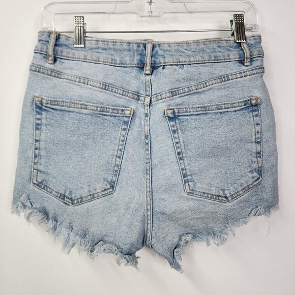 Zara High Rise Jean Shorts with Frayed Open Hem Distressed Light Wash Size 8 - Picture 9 of 14